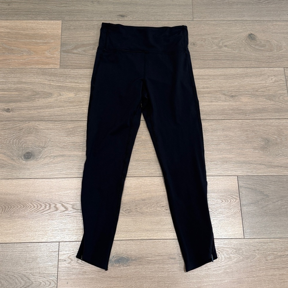 ZELLA Black High‎ Rise Zipper Hemmed Active Workout Running Legging Size Small